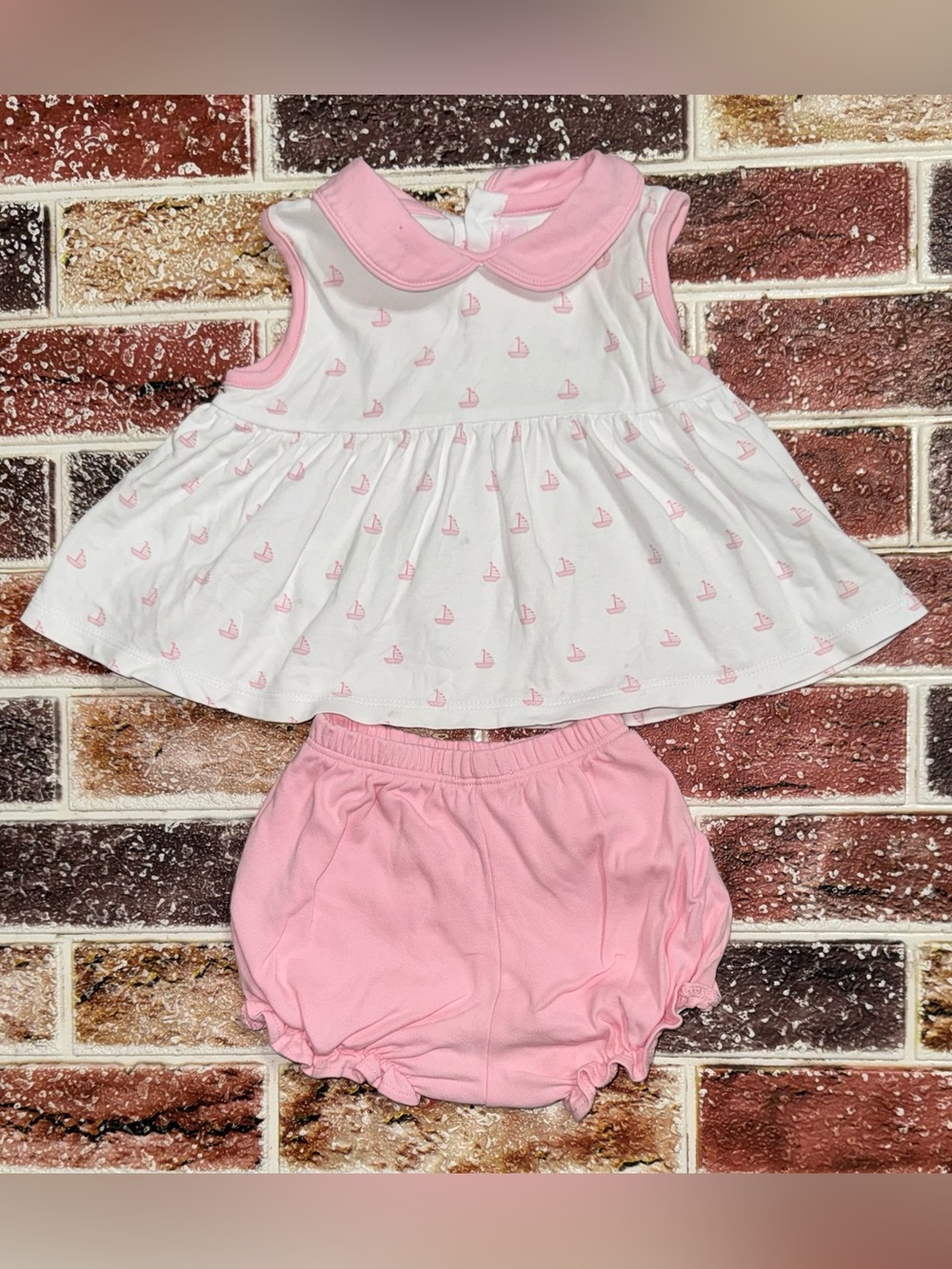 Nantucket Baby 2pc sailboats pima cotton set 9-12m pink white boutique girls